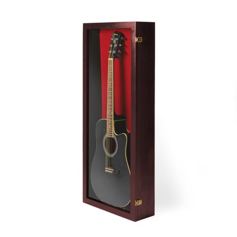 PENNZONI Acoustic Guitar Display Case – Acrylic Acoustic Guitar Case – Guitar Display Case Wall Mount Made from Hardwood Frame & Clear Acrylic – Cherry w/ Red Felt