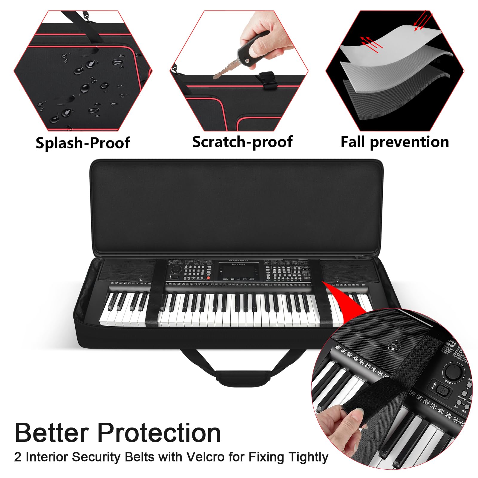 Tanmqin 61 Key Keyboard Case for RockJam/for Yamaha with Stand Straps, Red