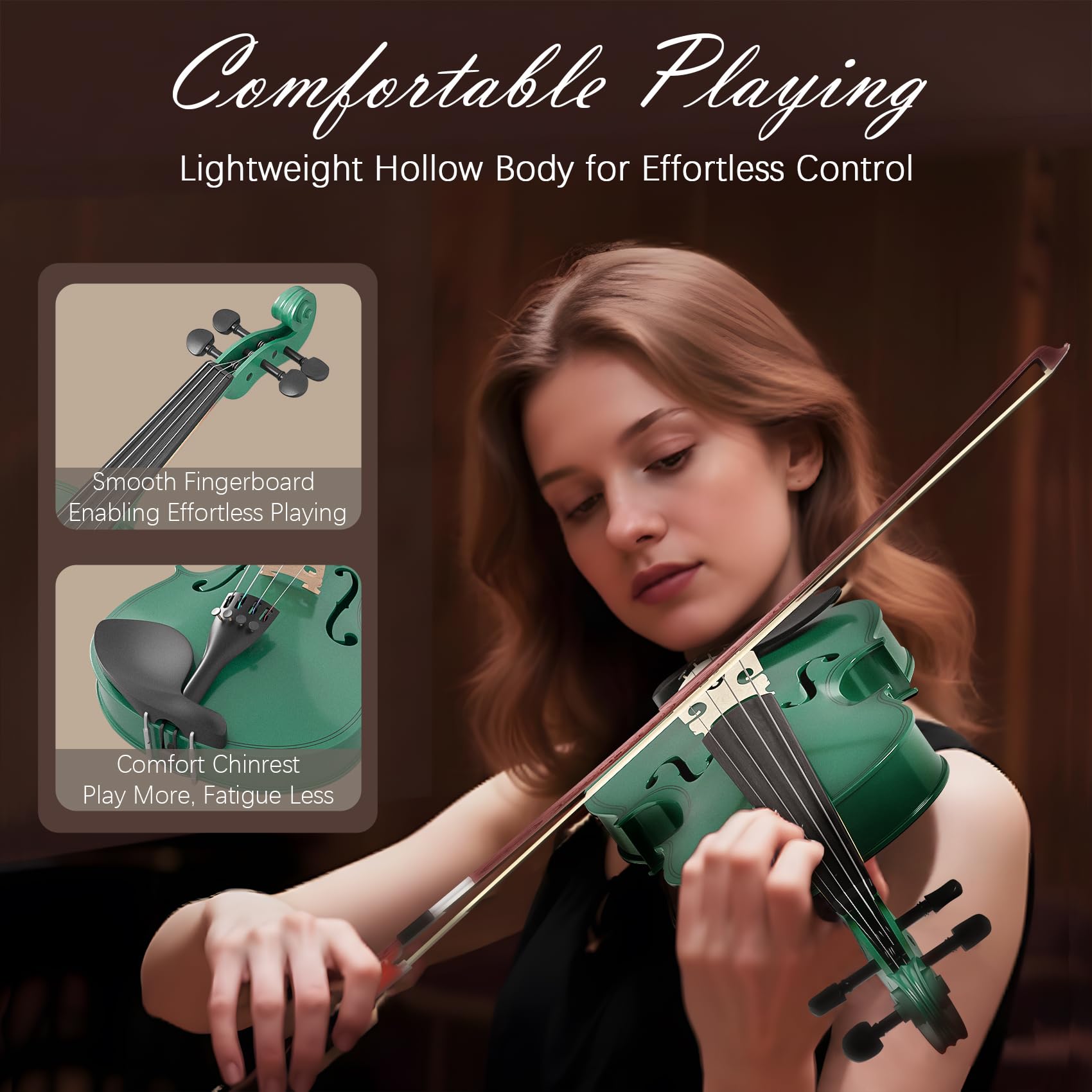 4/4 Full Size Beginner Violin, Acoustic Fiddle Set for Adults, Teens, and Students (Age 12+), with Case, Bow, Bridge, and Rosin (Green)