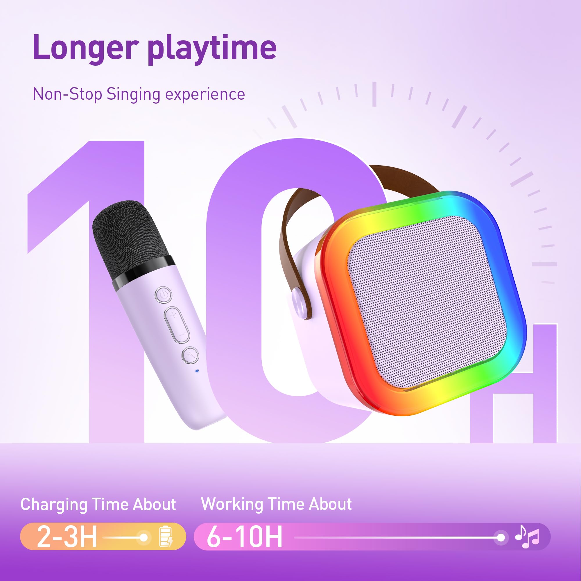 Mini Karaoke Machine: Mini Karaoke Machine with 2 Wireless Karaoke Microphones and Light for Family Home Party – Portable Singing Karaoke Speaker – Stage-subwoofers (Purple)