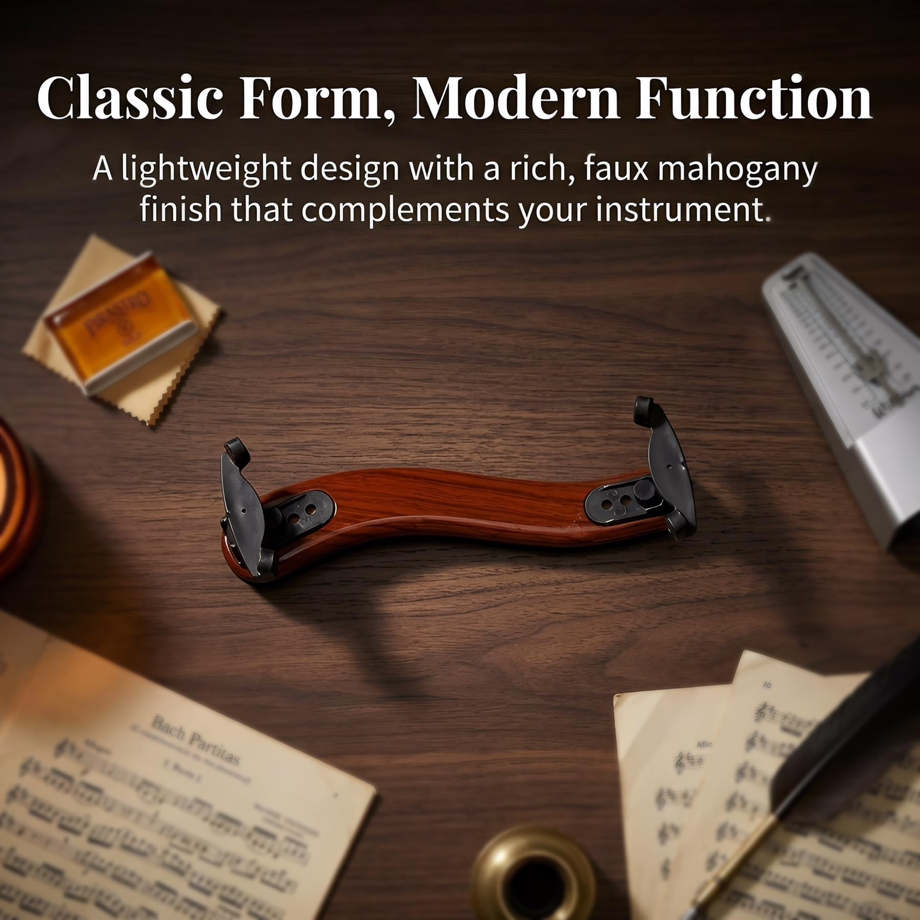 NANYI Violin Shoulder Rest 1/2, Imitation Acacia Wood, Rosin&Practice Mute