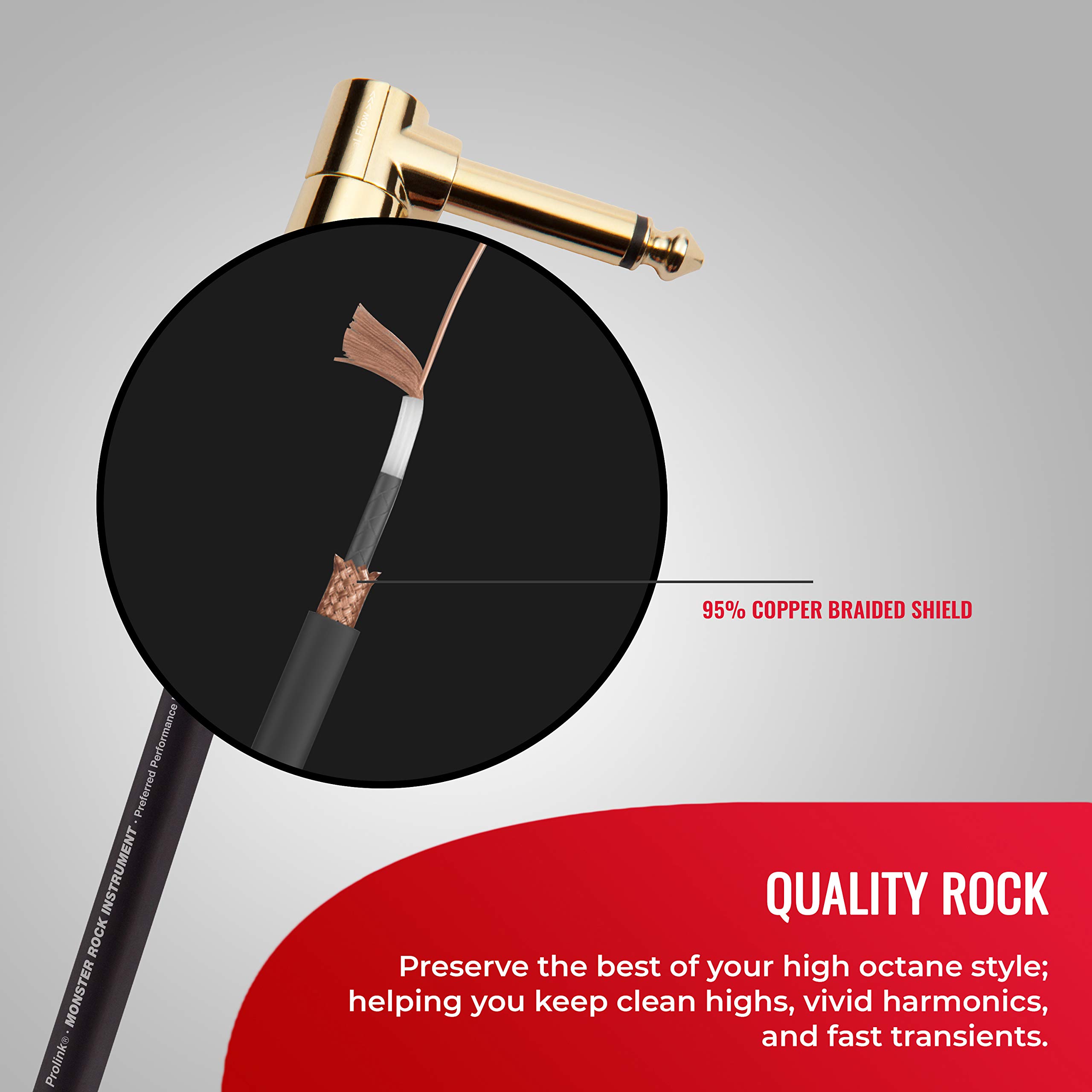Monster Prolink Rock Instrument Cable – 12′ – Right Angle to Straight