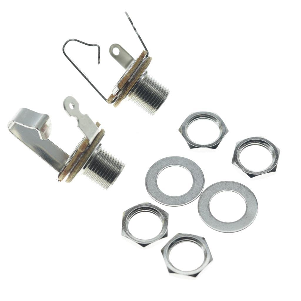KAISH Nickel Premium 2-Pack Brass Material American Thread Audio 1/4″ Female Guitar/Bass Output/Input Jack 6.35mm TS Mono Panel Mount Jack Socket with Nuts and Washer