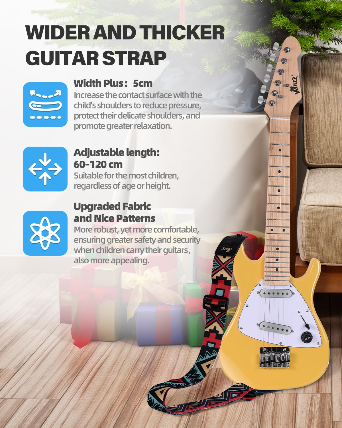 Winzz 30 Inch Kids Electric Guitar Beginner Kit, Junior 1/4 Size Mini Electric Guitar for Children Complete Stater Set with Amp, Gloosy Yellow Colour