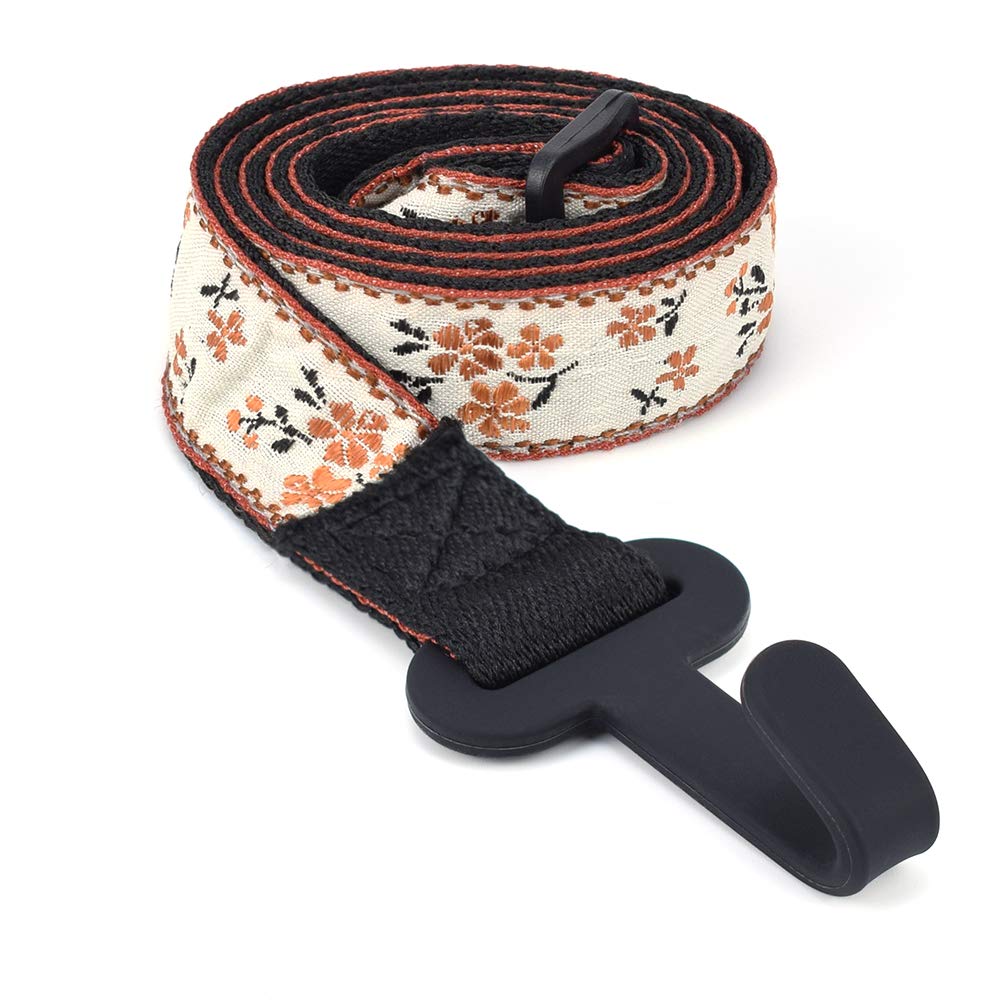 CLOUDMUSIC Ukulele Strap Clip On, Orange Flowers In Breige