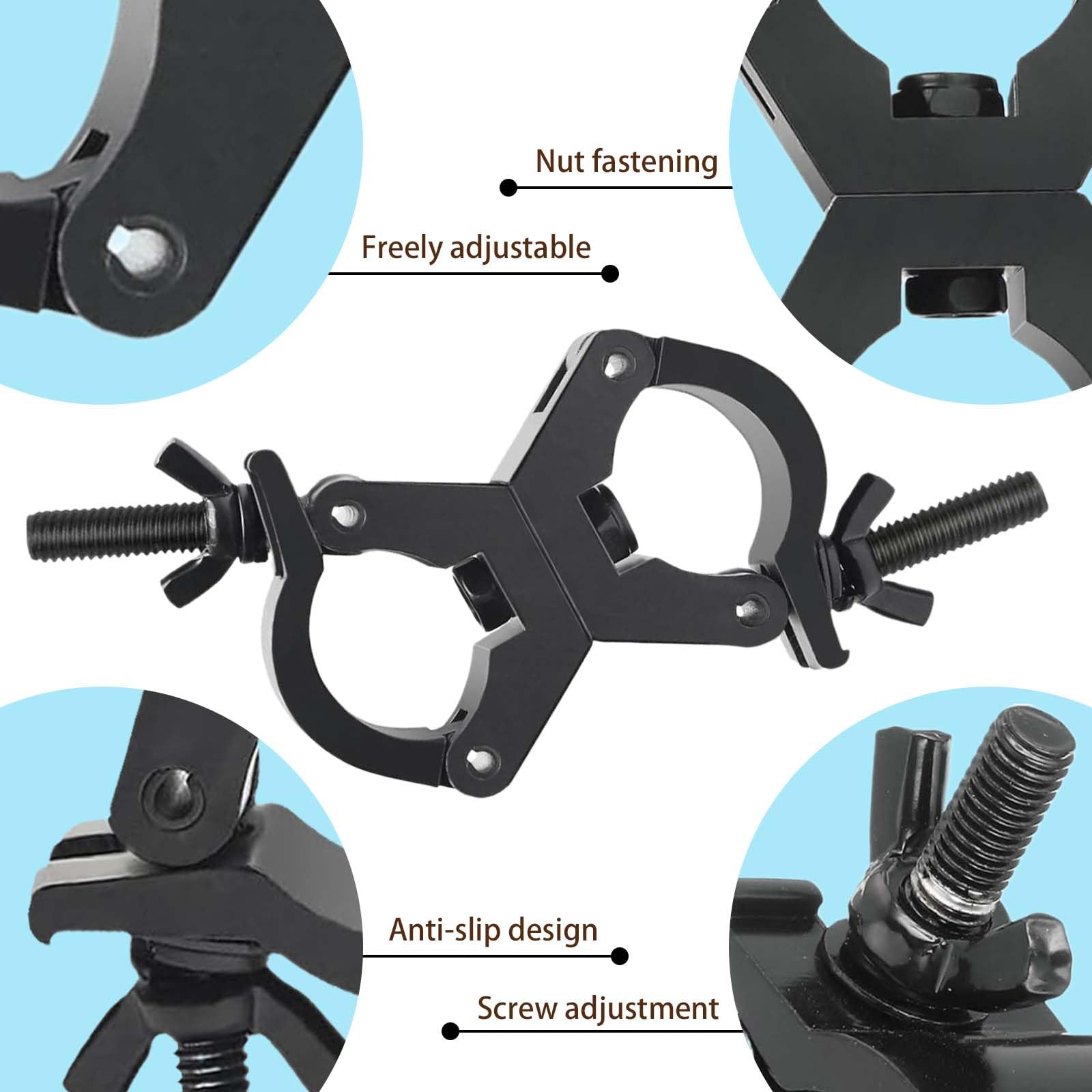 jindaaudio Lighting Truss Swivel Coupler Clamps for Lights, Quick Release Dual Head Truss O Clamp, 30mm-35mm Dual Swivel Tube Clamp, Wrap Around Pipe Clamp Mounting Bracket(Black)