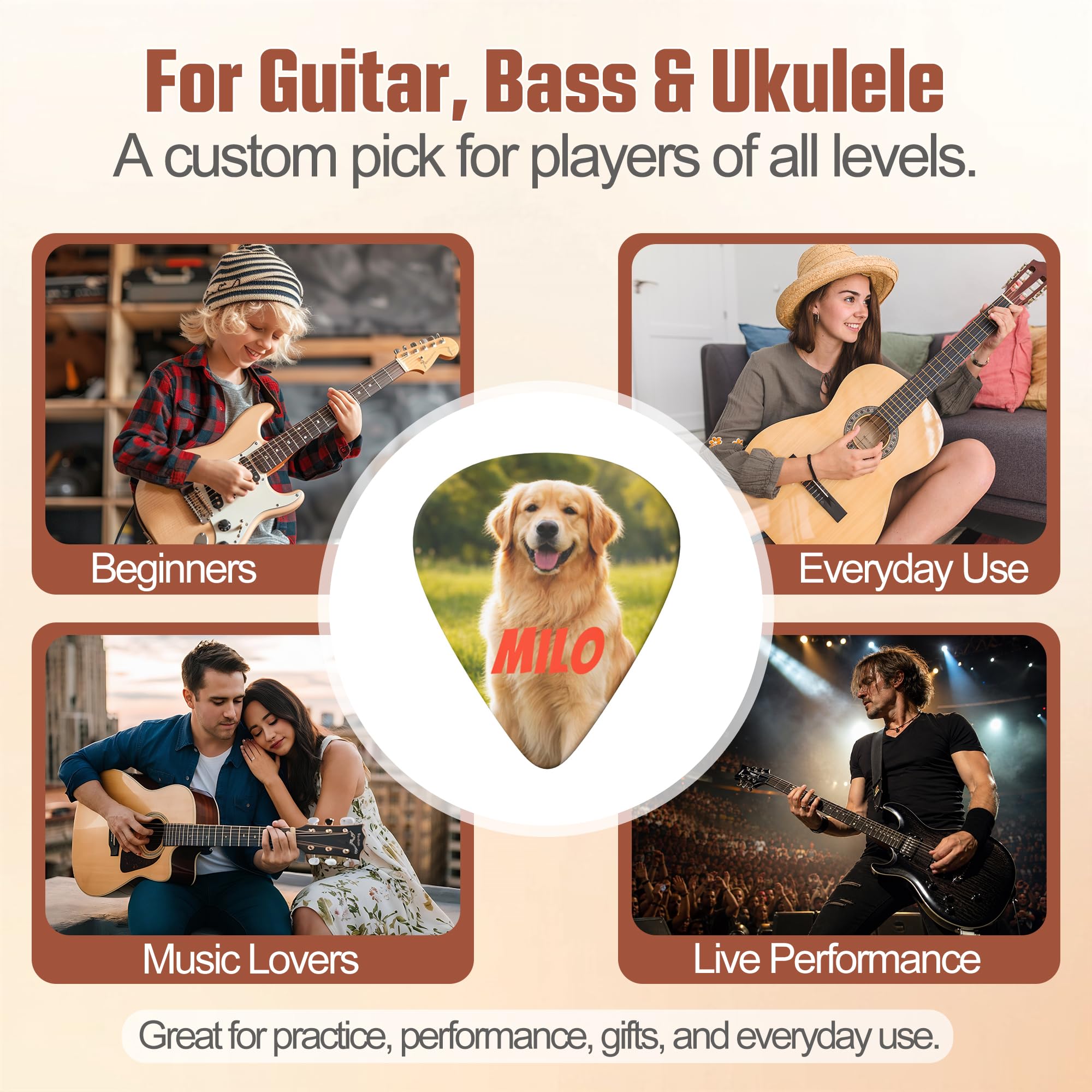 Custom Guitar Picks, Personalized Photo Text Picks, 108 Pack, 3 Thicknesses
