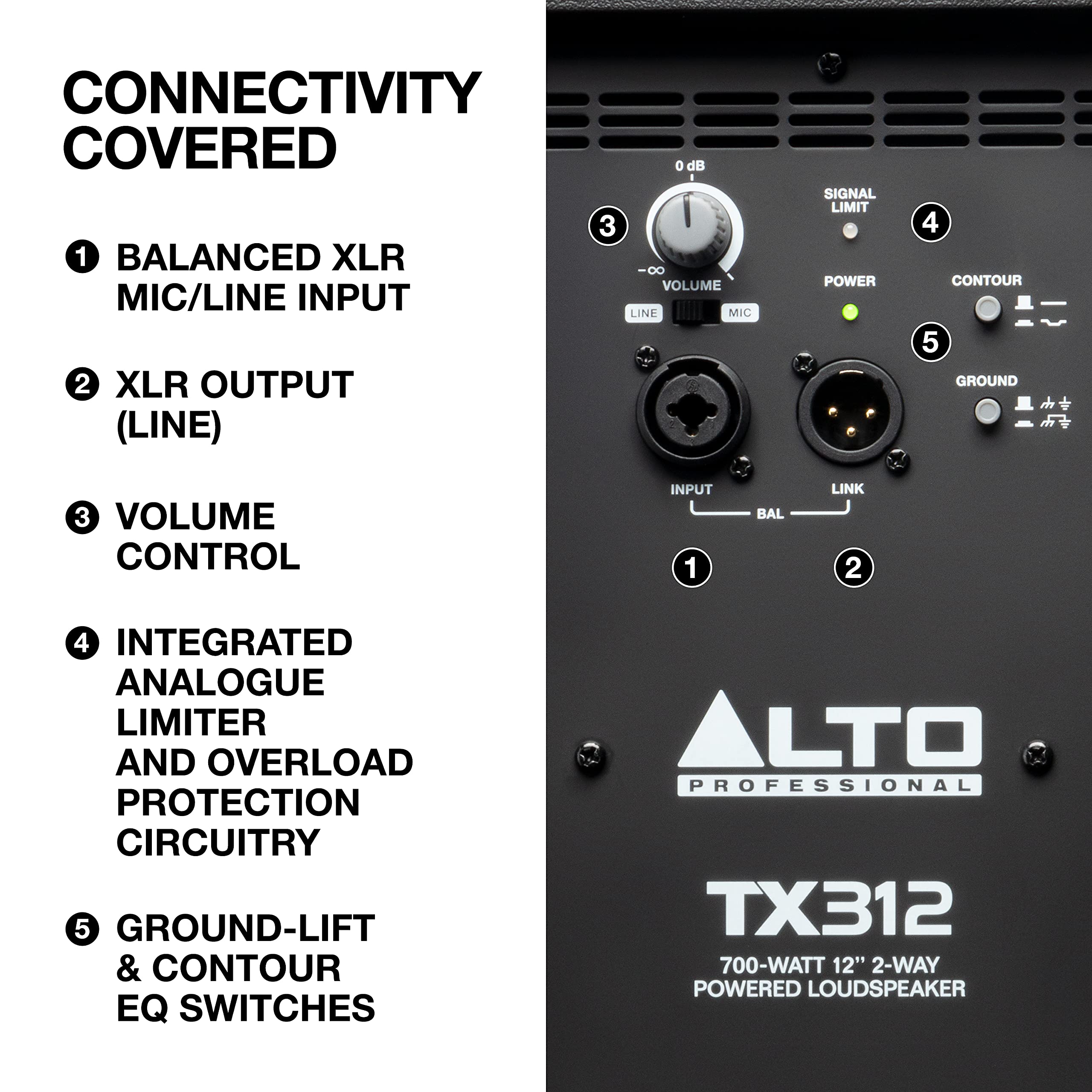 ALTO TX312 700W Powered DJ Speakers, PA System with 12″ 2 Way, Signal Limiting and Switchable Mic Line Preamp and XLR In/Out