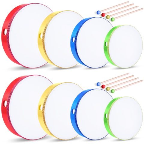 Boao 8 Pcs Hand Drums with Stick 12 10 8 6 Inch for Beginners Multicolor