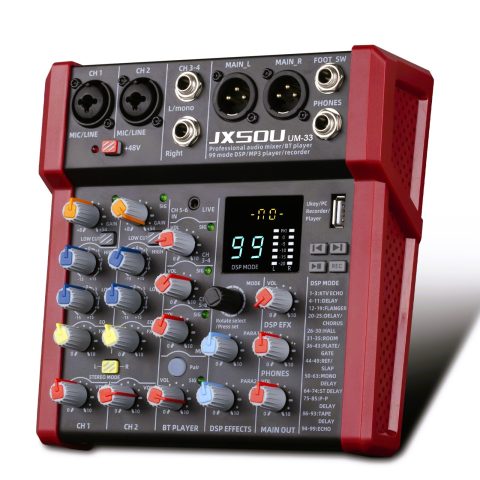 JXSOU UM-33 ZZ1 Audio Mixer, 6-Channel DJ Mixer, Sound Board Console Mixer with 99 DSP Effect, Bluetooth Mixer Input 48V Phantom Power Stereo USB XLR Mixer For Karaoke Studio PC