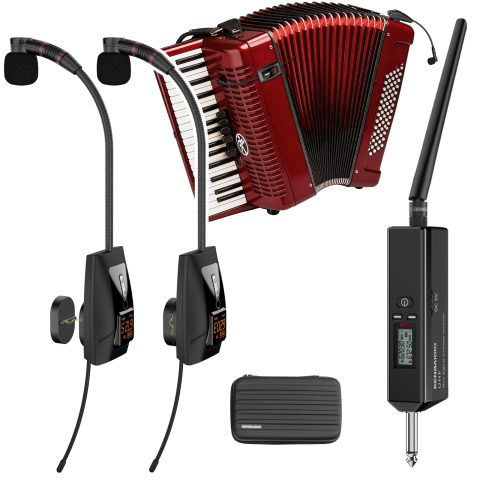KENBAIDIO UHF Accordion Wireless Microphone Dual Transmitter, Instrument Mic System with Detachable Magnetic Clip, Piano Guitar Violin Cello Pickup for Stage Performance, Concerts, Recording,196FT