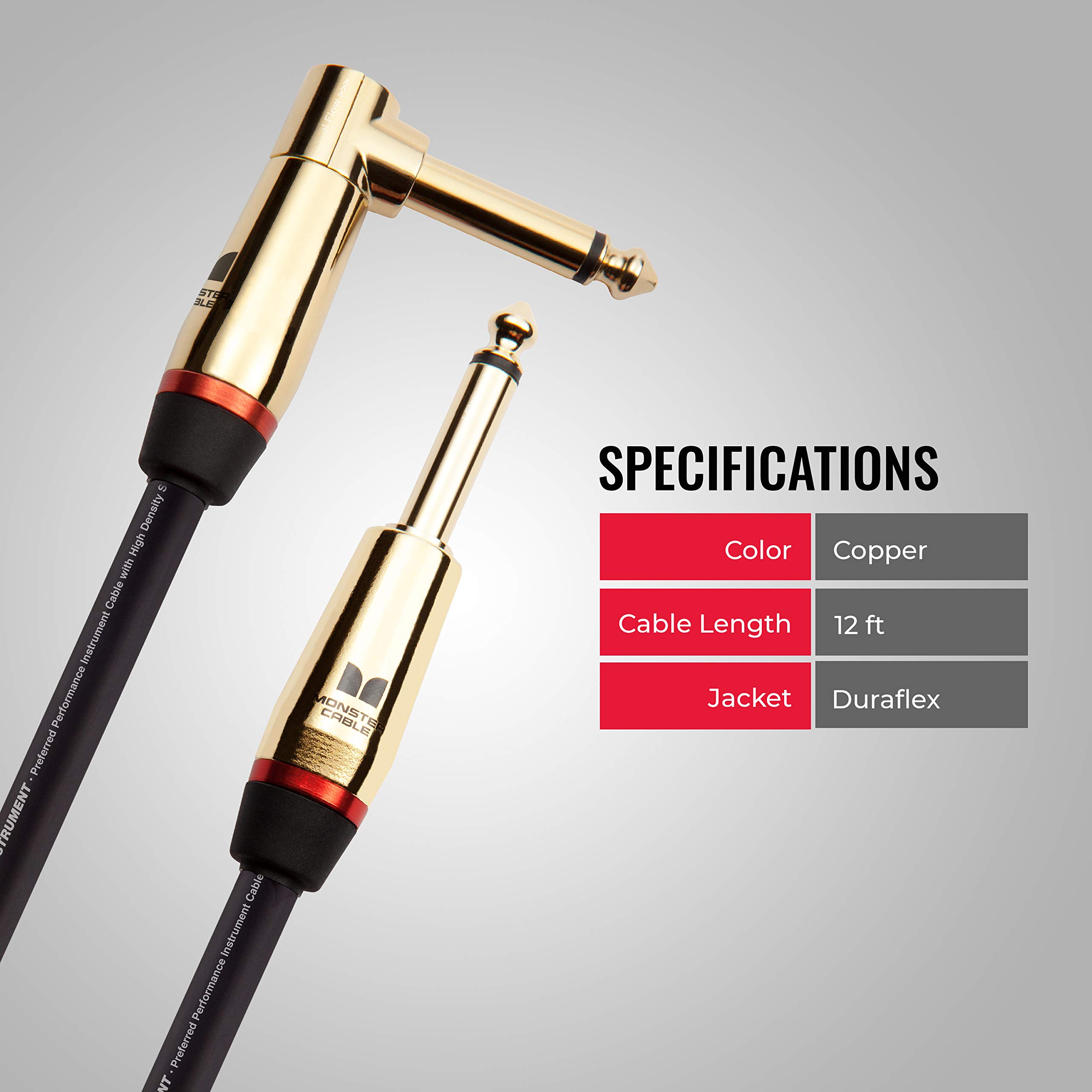 Monster Prolink Rock Instrument Cable – 12′ – Right Angle to Straight
