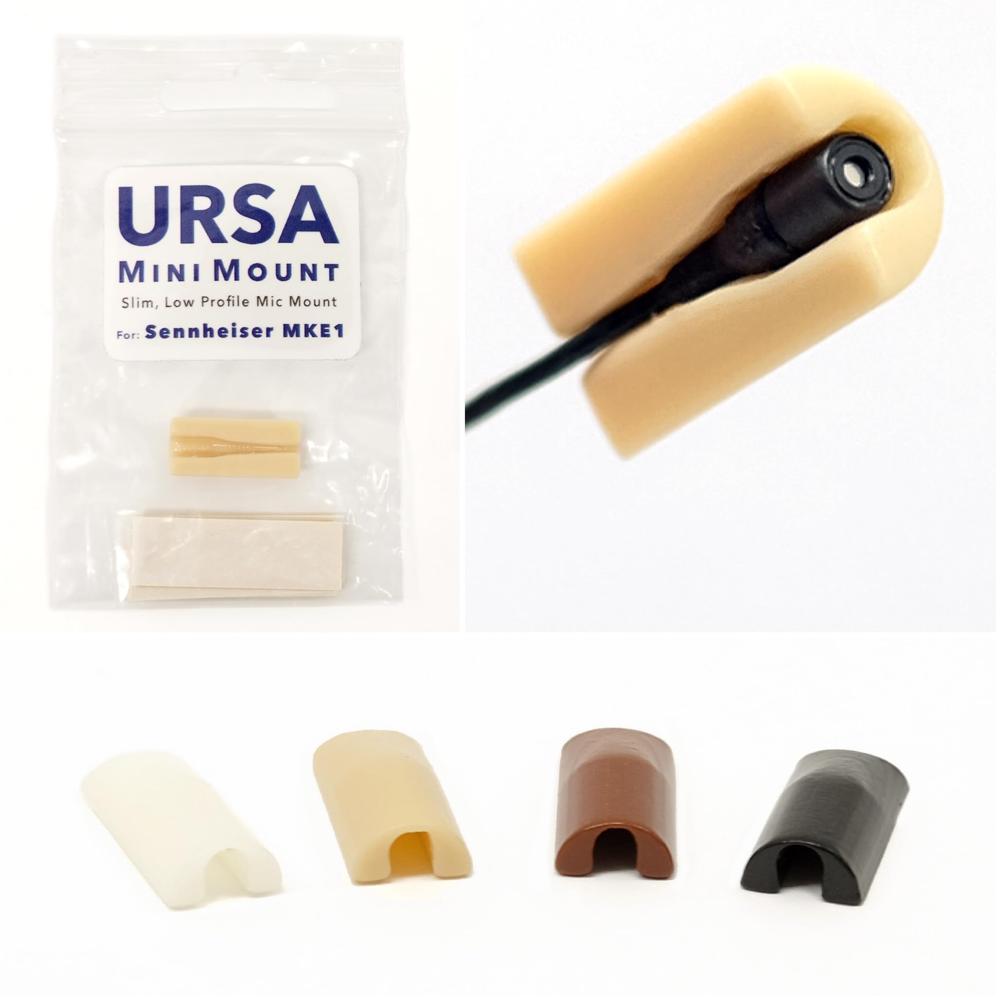 URSA MiniMount. Slim, Low-Profile and Made from Hardened Plastic. Hand-Finished for Smoothness. Includes 5X Hypoallergenic MiniMount Stickies (Beige, Compatible with Sennheiser MKE1)