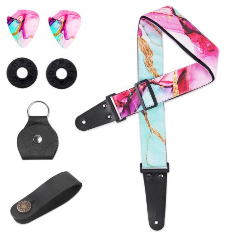 LIZIMANDU Adjustable Guitar Strap Includes 2 Strap Locks & 4 Matching Picks.Leather ends Shoulder Strap Suitable for Acoustic,Electric,Gift for Guitarist(1-Splash Ink2)