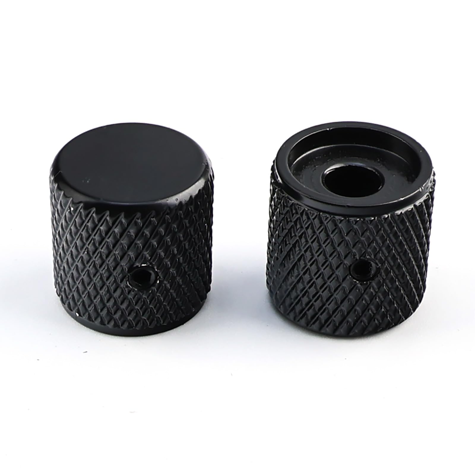 OVSAL 2PCS Stainless Steel Guitar Knobs CNC Machined Volume Tone Control Knobs Flat Top 1/4″(6.5mm) Hole Set Screw Fit for Fender Strat Telecaster Les Paul Electric Guitar or Bass(Matte Black)