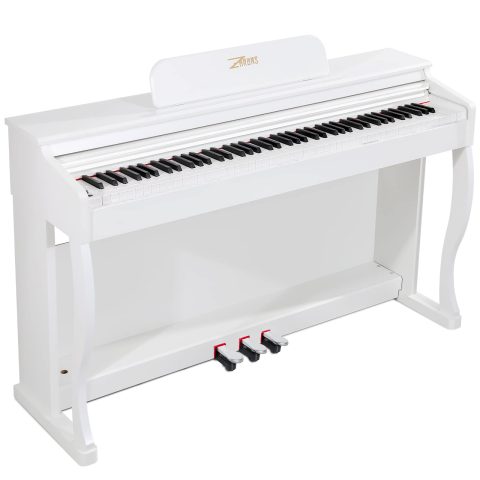 ZHRUNS Digital Piano, 88 Key Weighted Keyboard Piano, Full-size Electric Piano Keyboard with Sheet Music Stand, Triple Pedal, Power Adapter, Supports USB-MIDI Connecting (White)