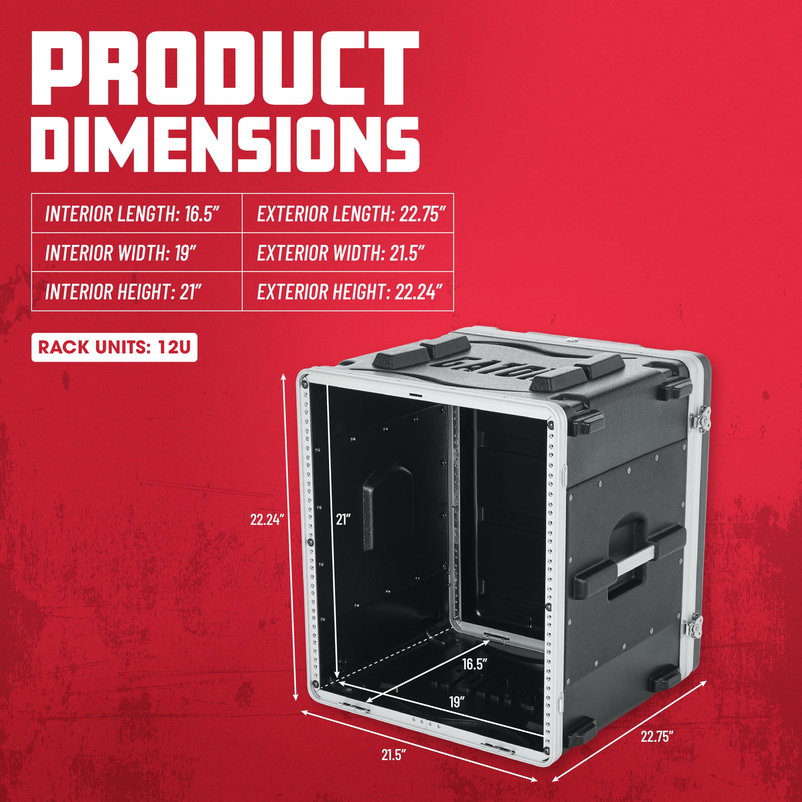 Gator Cases Lightweight Molded 12U Rack Case with Heavy Duty Latches, Standard 19.25″ Depth (GR-12L)