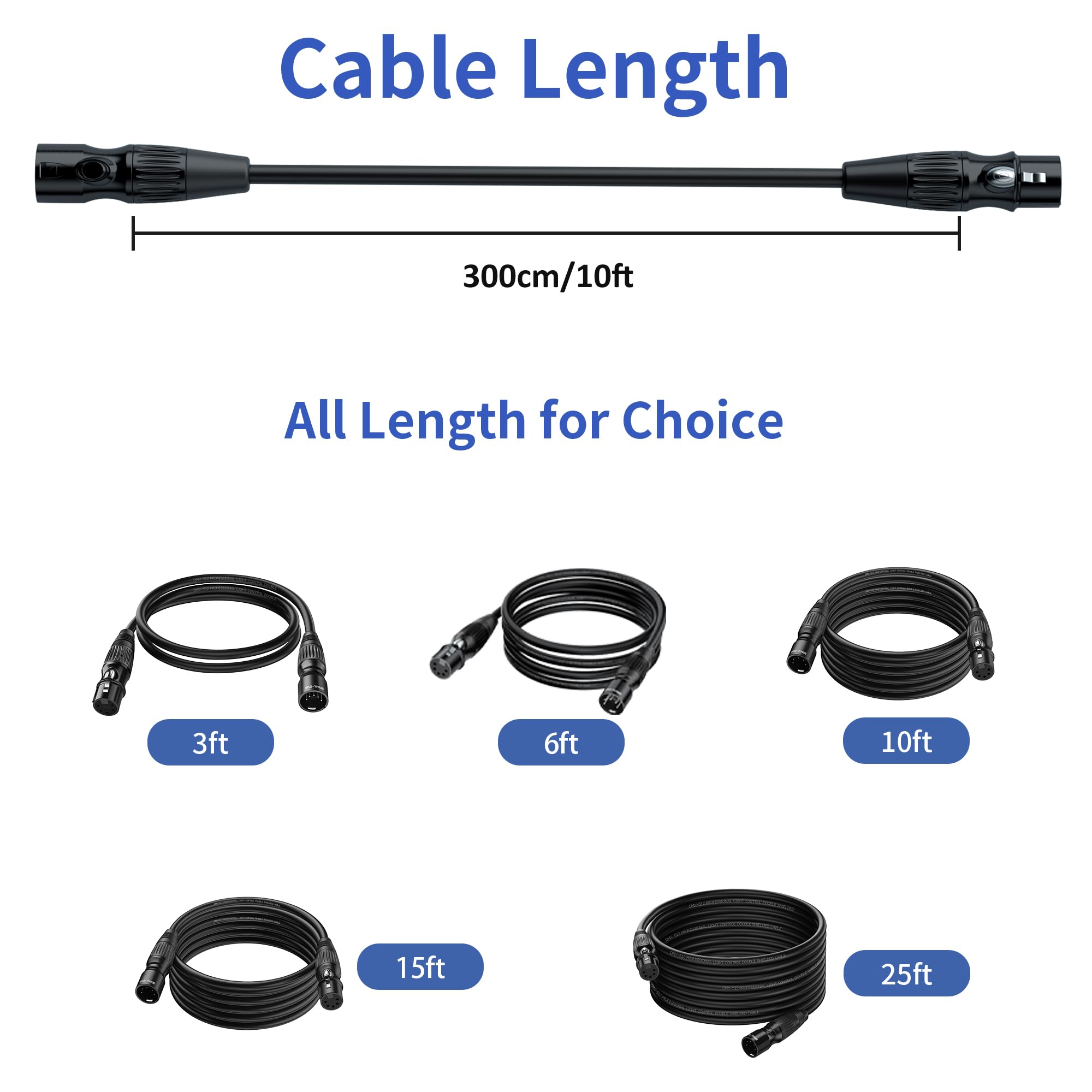 SMALL-EYE 3 Pin DMX Cables 10 ft 4-Pack, Male to Female Lighting Cable