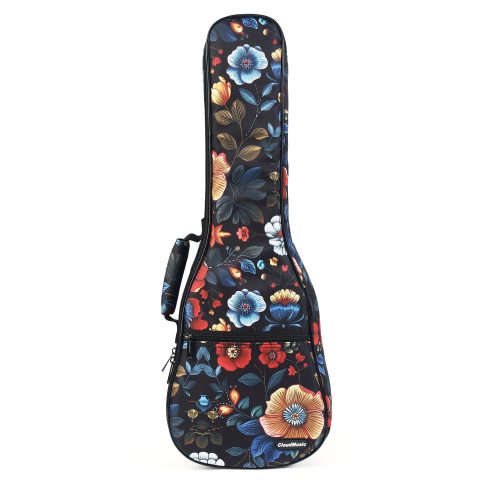 CLOUDMUSIC Ukulele Case Gig Bag Padded Backpack For Concert 23″ Inch(Concert, Pink Sakura In Light Blue)