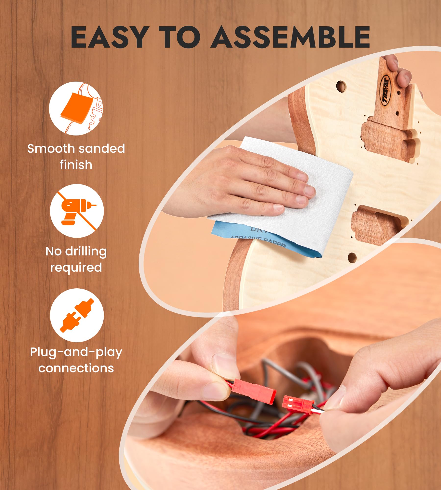 Tostar DIY Electric Guitar Kit, Solderless, Multi Sanded Polished Body, LP