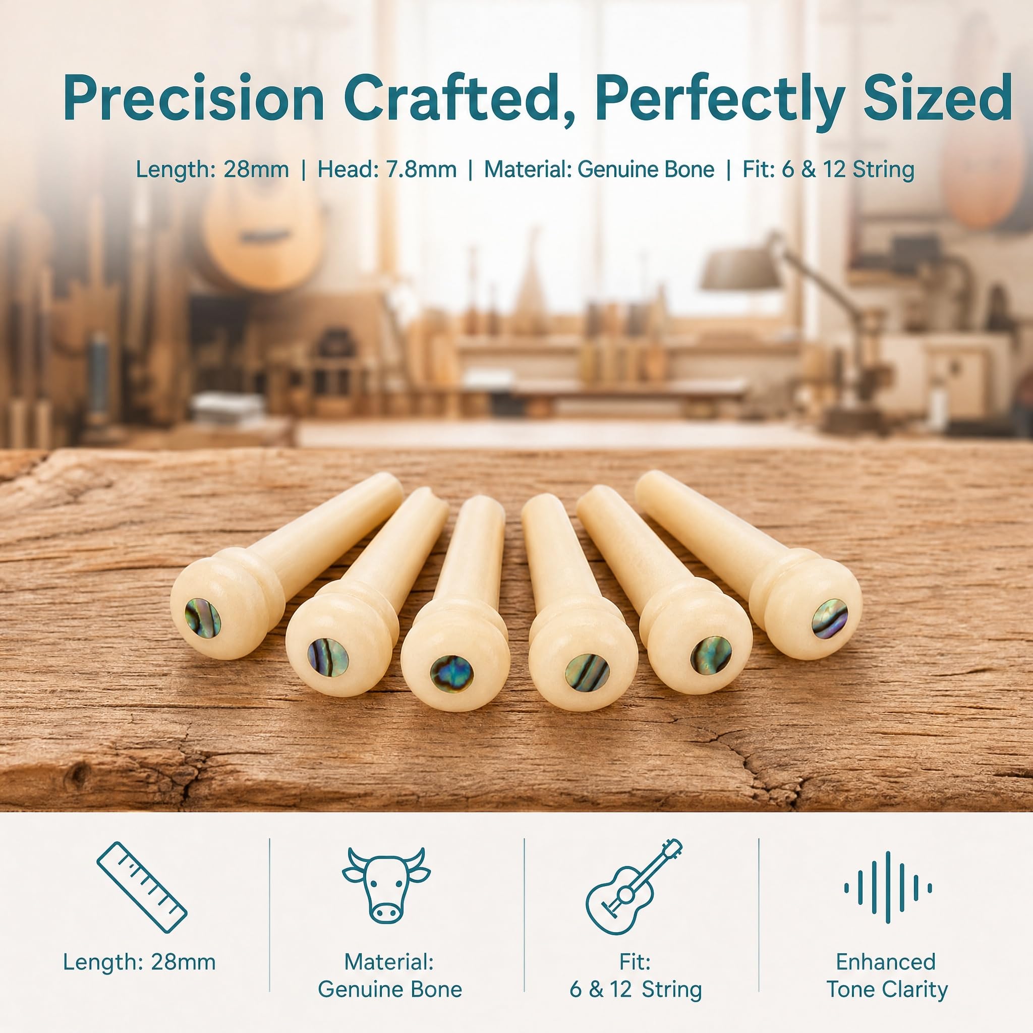 Miwayer Guitar Bone Bridge Pins Real Bone Unbleached Vintage Style Replacement Parts for 6 & 12 String Acoustic Guitar (Unbleached Small Abalone Dot)