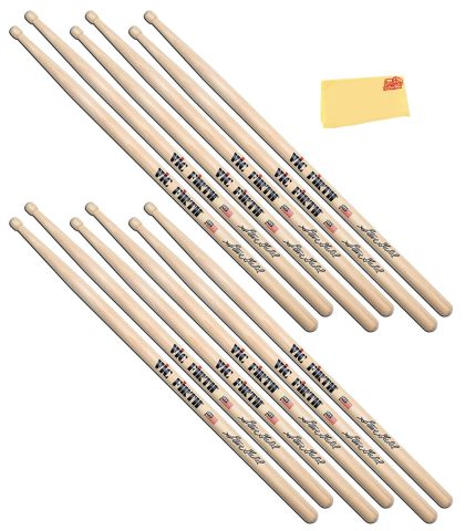 Vic Firth SSG2 Signature Series Steve Gadd Natural Drumsticks – 6-Pack Bundle with Austin Bazaar Polishing Cloth