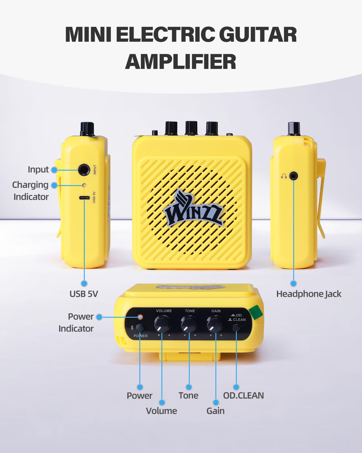 Winzz 30 Inch Kids Electric Guitar Beginner Kit, Junior 1/4 Size Mini Electric Guitar for Children Complete Stater Set with Amp, Gloosy Yellow Colour