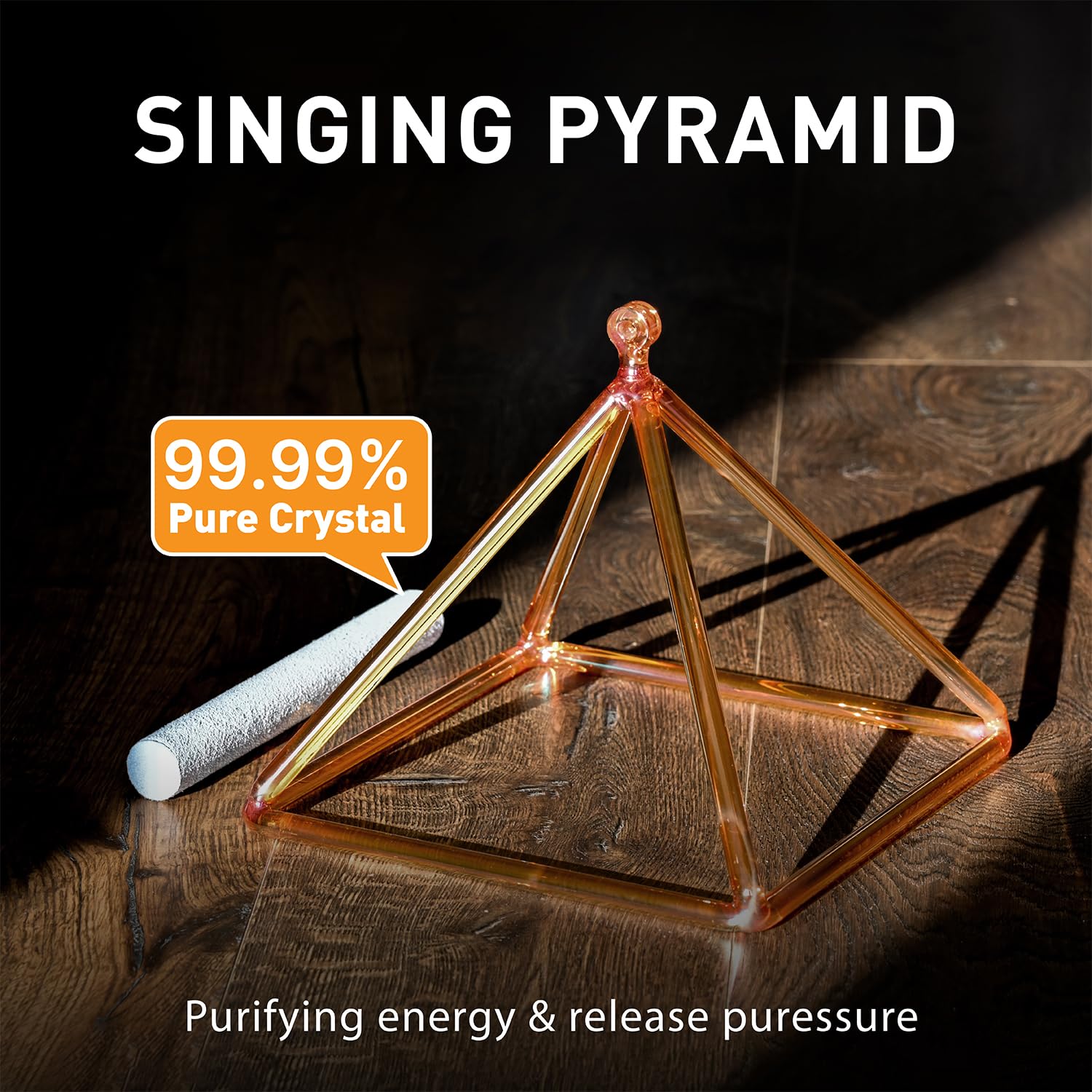 CVNC Quartz Crystal Singing Pyramid 10 Inch Golden Tea Color