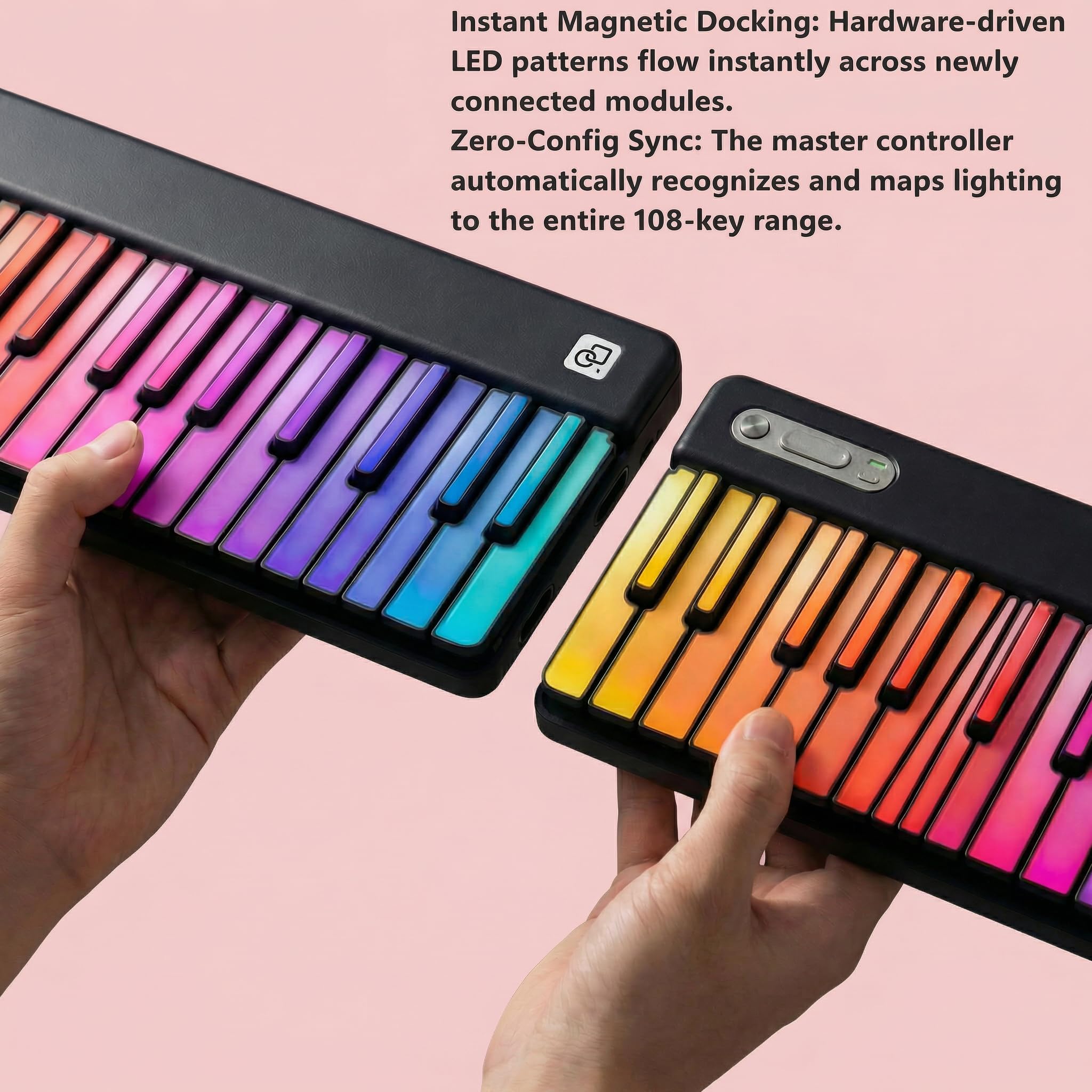 PartyKeys 36-Key Smart Piano, Portable Modular RGB MIDI Keyboard, Black