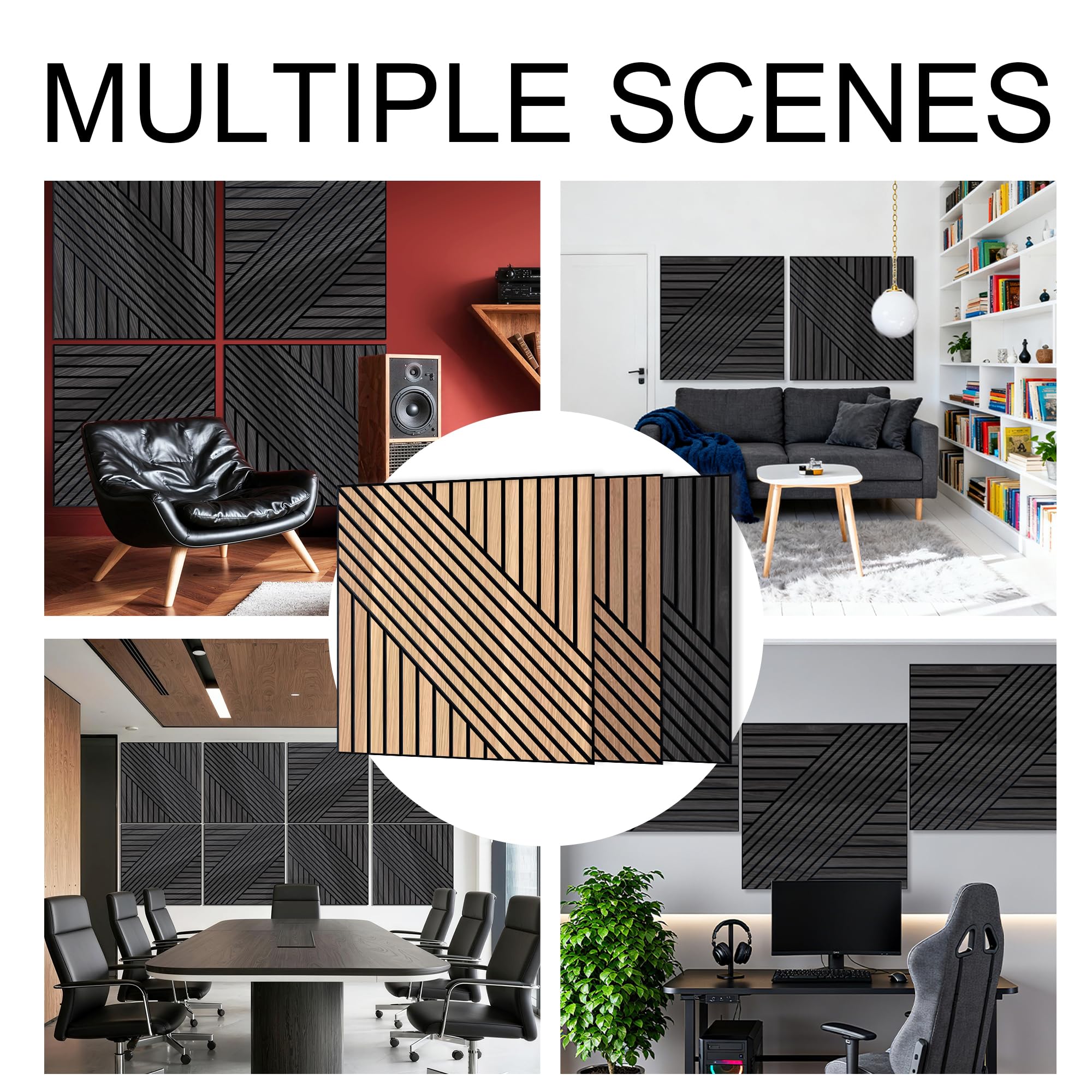 WoveN SounD Acoustic Wall Panels, Black Oak, 8 Pack, 23.6×23.6 in