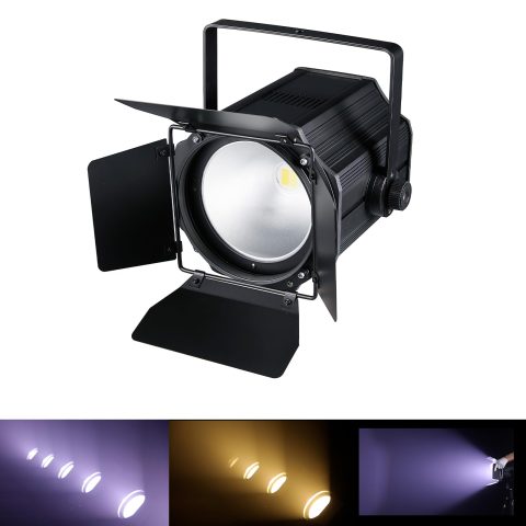 DJXFLI COB Stage Lights with Barn Doors, COB Par Light 200W LED 3500~7500K Warm White & White, DMX512 Master-Slave Sound DJ Lighting Spotlight Fresnel for Church Concert Wedding