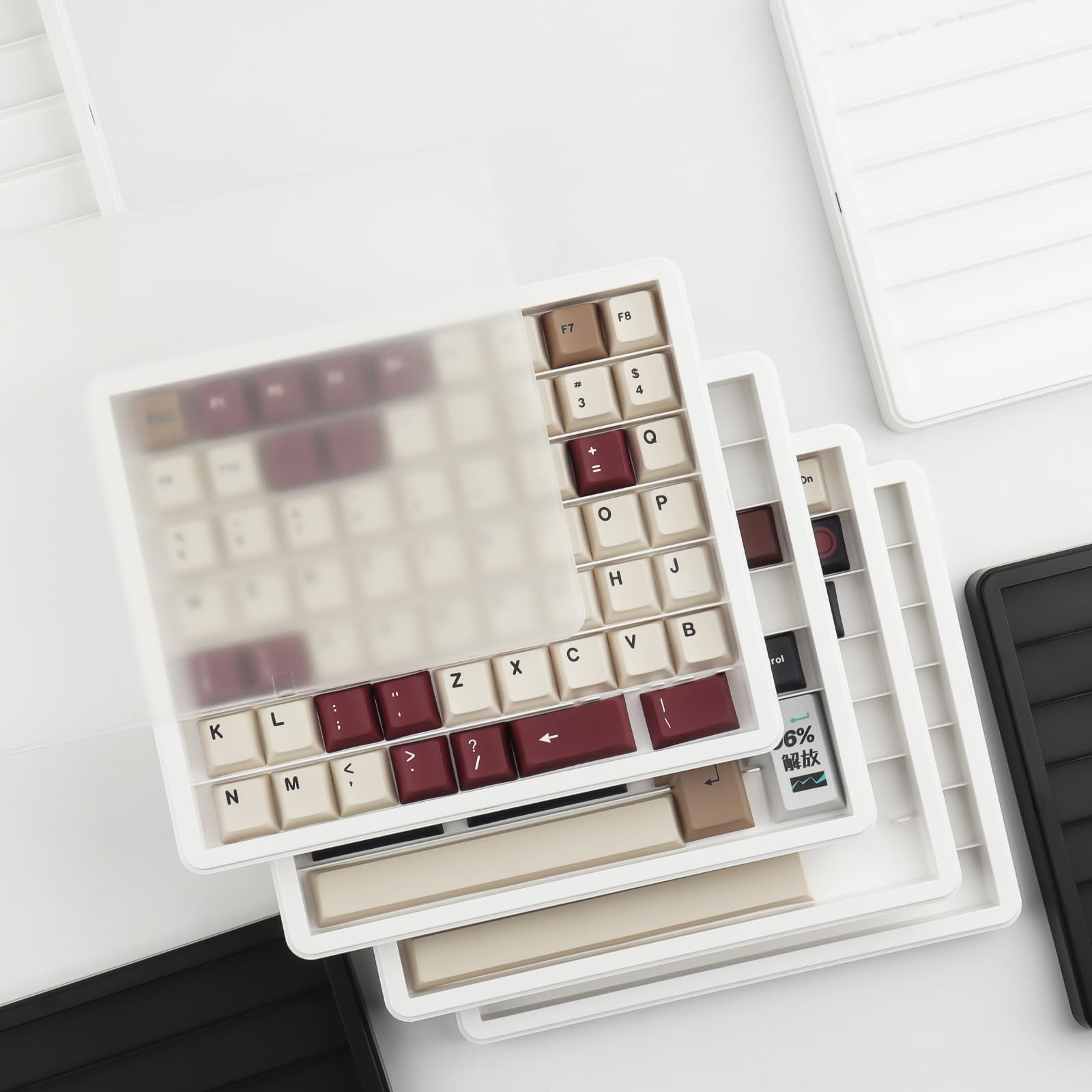 Hyekit Keycaps Storage Box, 4-Layer Dustproof Case with Visible Top Cover