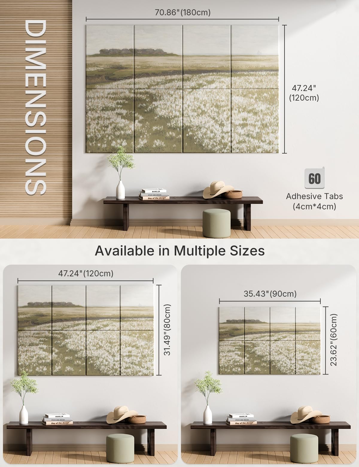 Wall Art Acoustic Panels,70”×47”Sound Absorbing Panels-8-Pack with 60 Adhesive Tabs, Panels for Living Room and Recording Studio, Offices-A Vast Summer Landscape