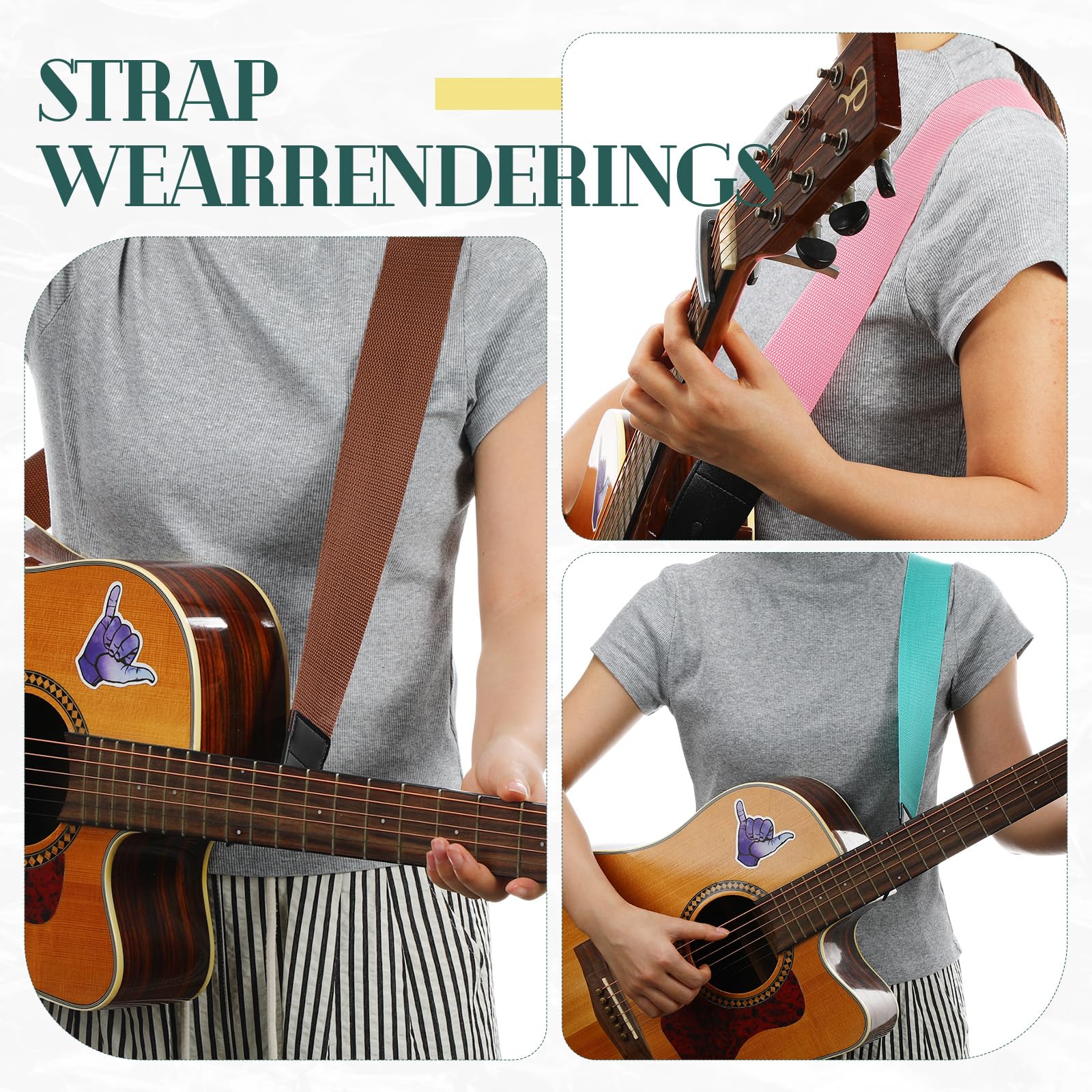 Fiada 4 Pcs Guitar Straps Electric Bass Acoustic Cotton Guitar Straps Adjustable for Musical Instrument Gift(Multicolor,Solid Color Style)
