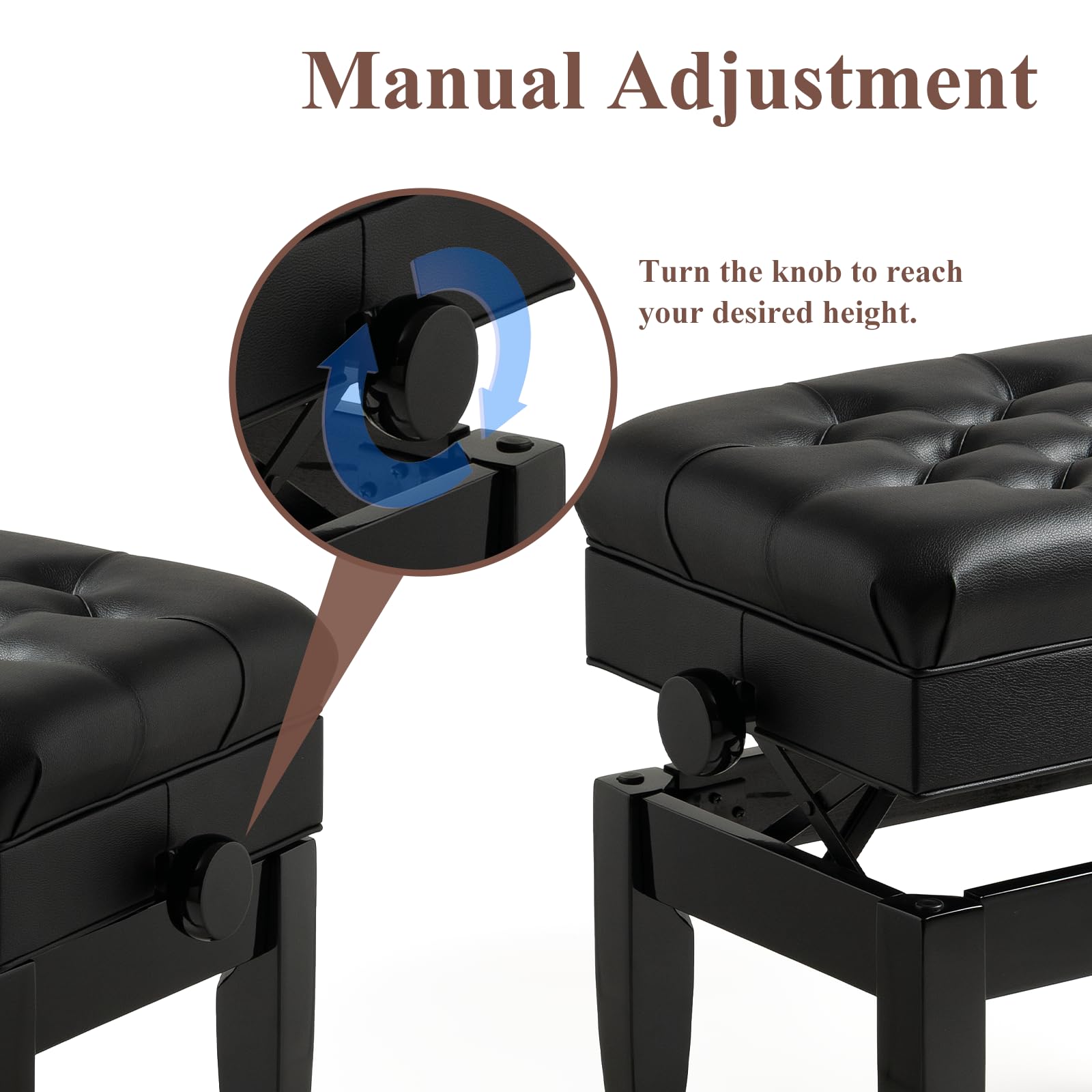 FILISITE Adjustable Height Piano Bench with Storage, Heavy Duty Solid Wood Piano Stool Keyboard Bench with PU Leather Padded Cushion(Black)