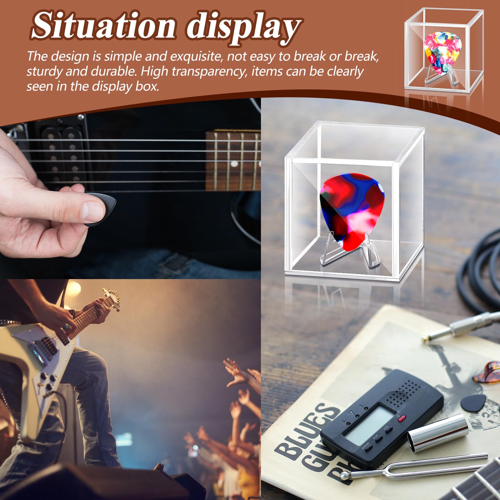 DoubleFill 3 Pcs Acrylic Guitar Pick Display Case, Clear