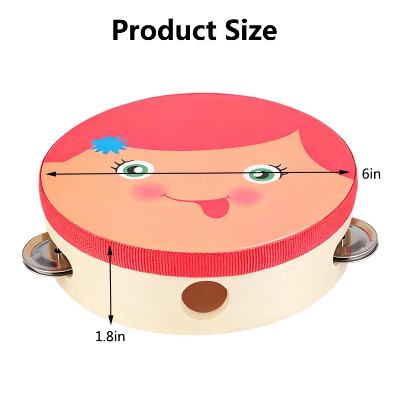 6 Inch Tambourines Musical Instrument, Wooden Hand Held Tambourine Drum with Metal Jingles, Hand Bell Drum Percussion Gift Musical Educational Tambourines for School, Party, KTV, Church(Girl)