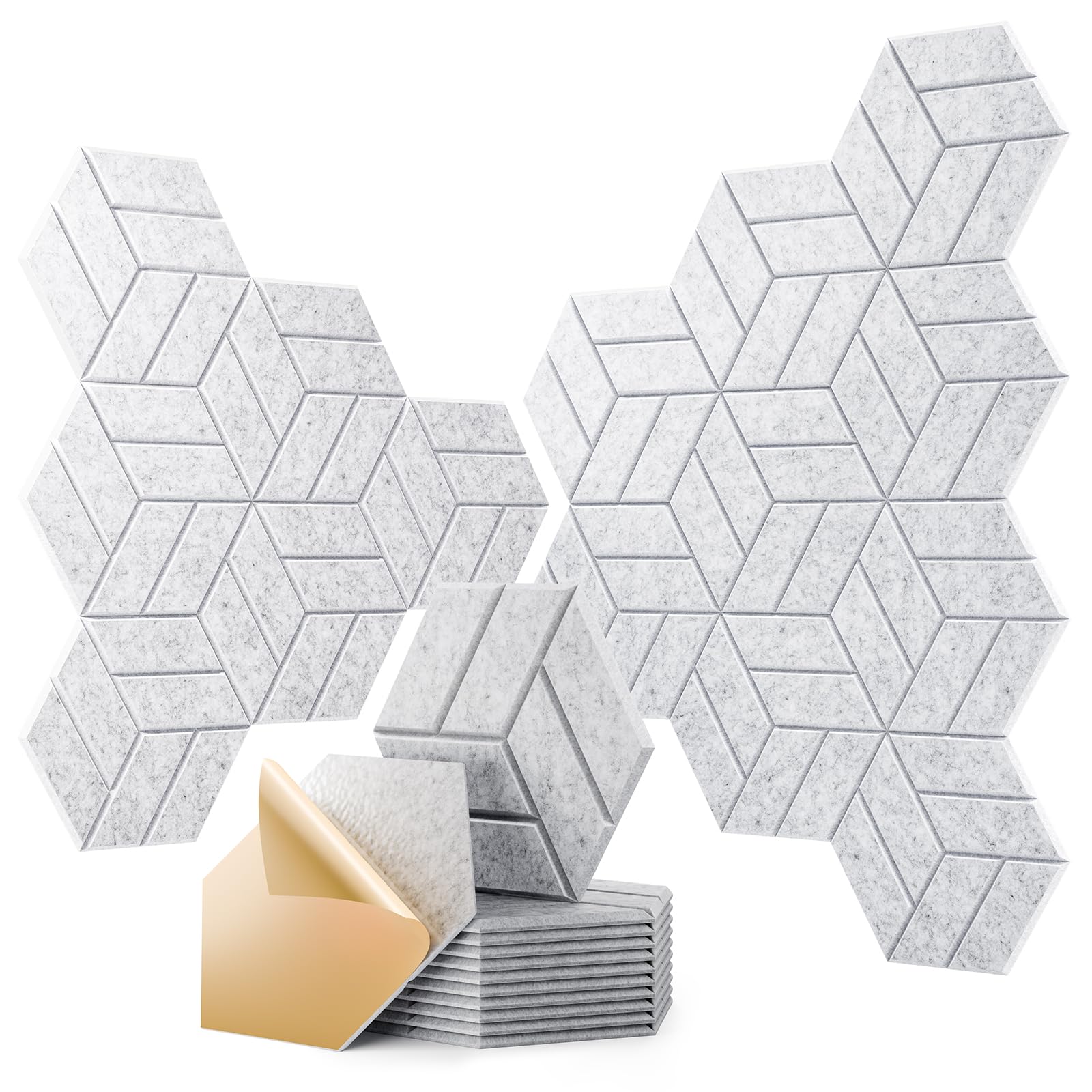 OTUOER 12Pcs Acoustic Panels with Self-Adhesive, 12″X 10″X 0.4″ Sound Proof Foam Panels for Walls, Hexagonal Soundproof Wall Panels High Density, Sound Panels for Home Studio Office (Silver Gray)