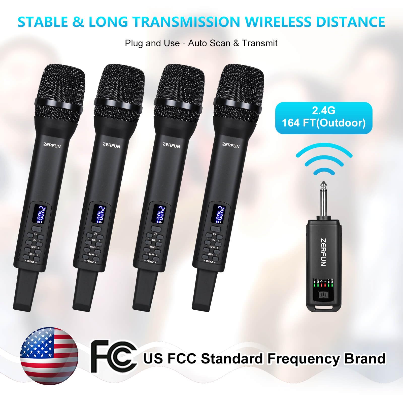 ZERFUN 4 Pack Rechargeable Wireless Microphones, Black