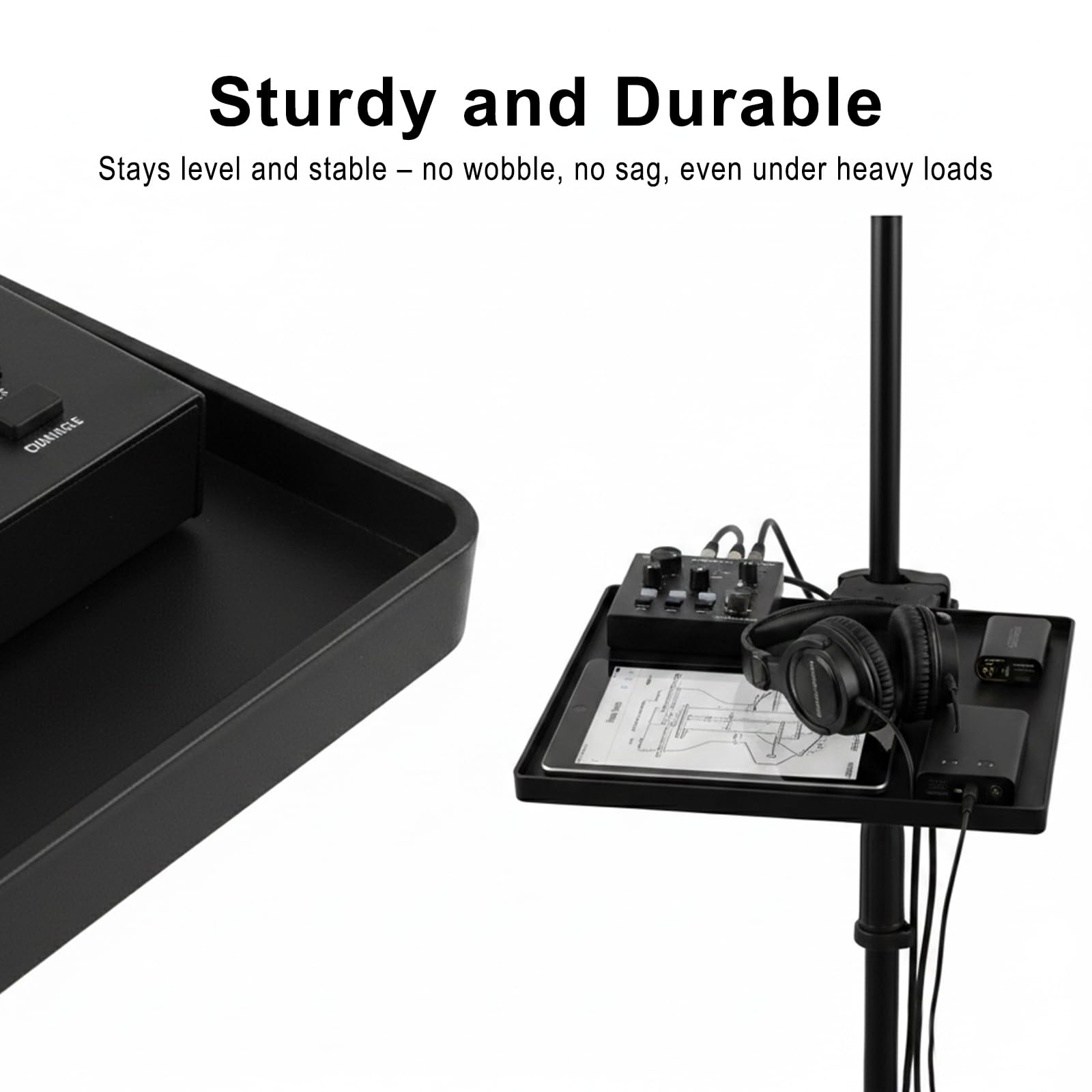 Mic Stand Tray, 11″ x 10.8″Large Microphone Stand Tray for Mixers & Gear