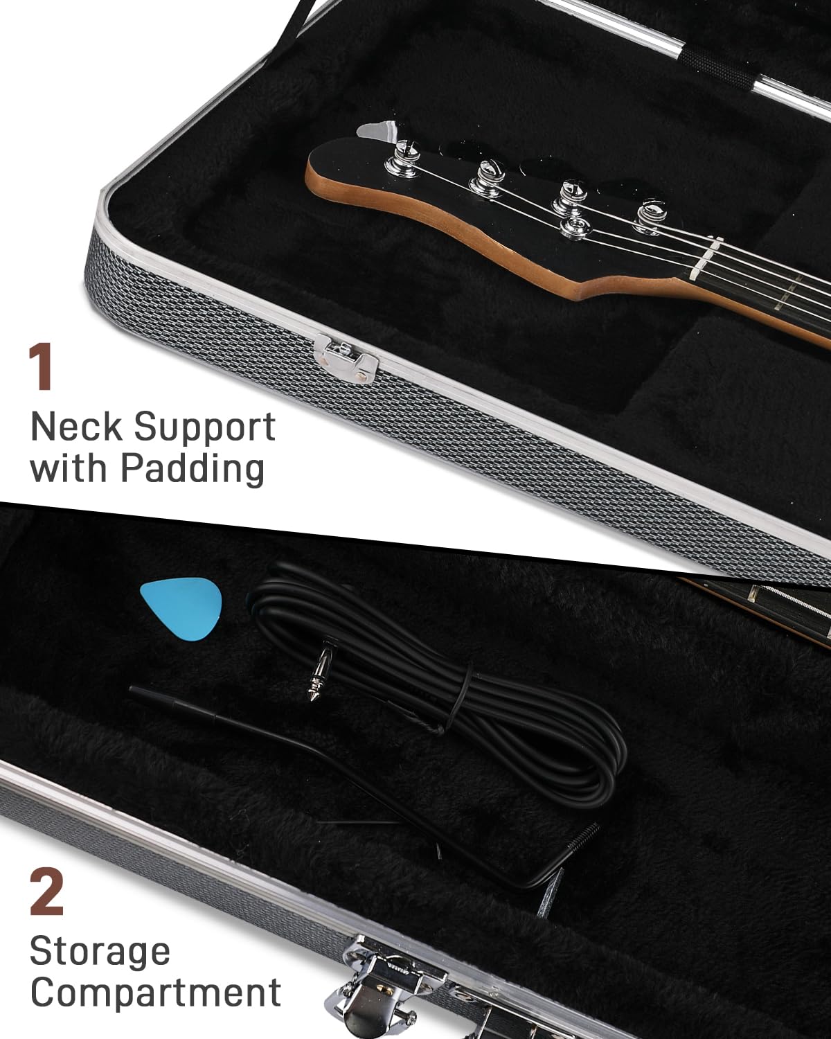 Ktaxon Bass Guitar Hard Case with Lock Latch and Soft Padding, Grey