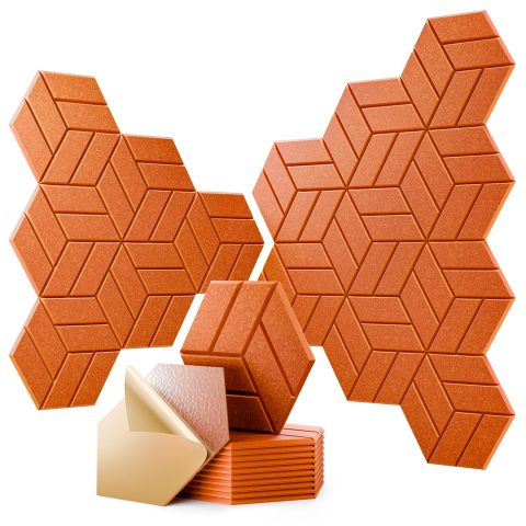 OTUOER 12Pcs Acoustic Panels with Self-adhesive, 12″X 10″X 0.4″ Sound Proof Foam Panels for Walls, Hexagonal Soundproof Wall Panels High Density, Sound Panels for Home Studio Office (Orange)