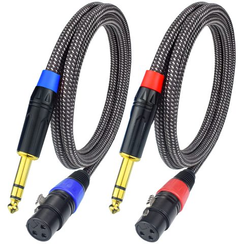 Ihurllu Balanced 1/4″ TRS to XLR Female Microphone Cable, 15Feet 6.35mm Quarter Inch to 3pin XLR Female Stereo Interconnect Cable, Heavy Duty Nylon Braided, Gold Plated, for Mixer, Speaker -2Pack