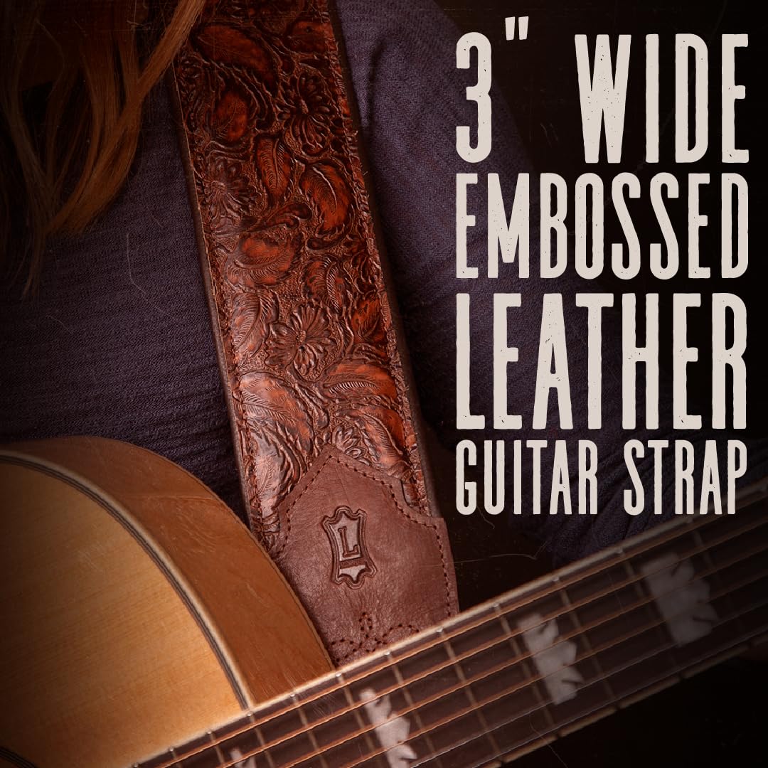 Levy’s Leathers Sundance Series 3″ Width Embossed Leather Guitar Strap – Premium Geranium Merlot Western Design, Wide & Comfortable Support (M4WP-003)