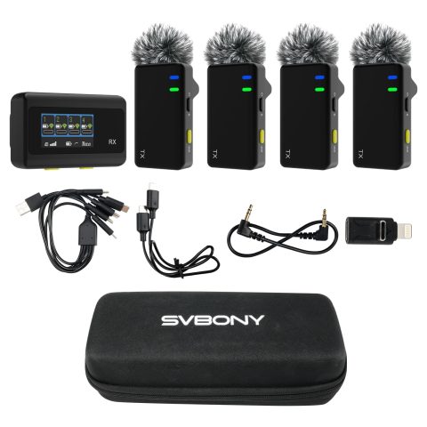 SVBONY D4 4-Person Wireless Lavalier Microphones Systems for Group Videos