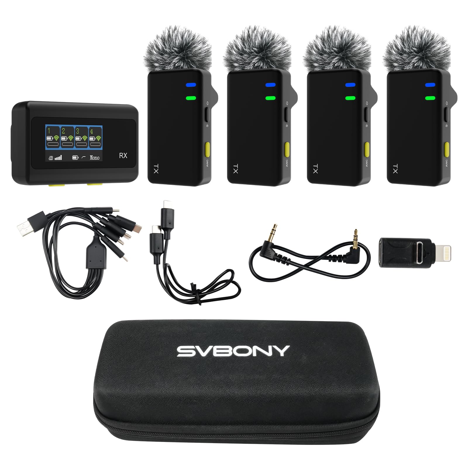 SVBONY D4 4-Person Wireless Lavalier Microphones Systems for Group Videos
