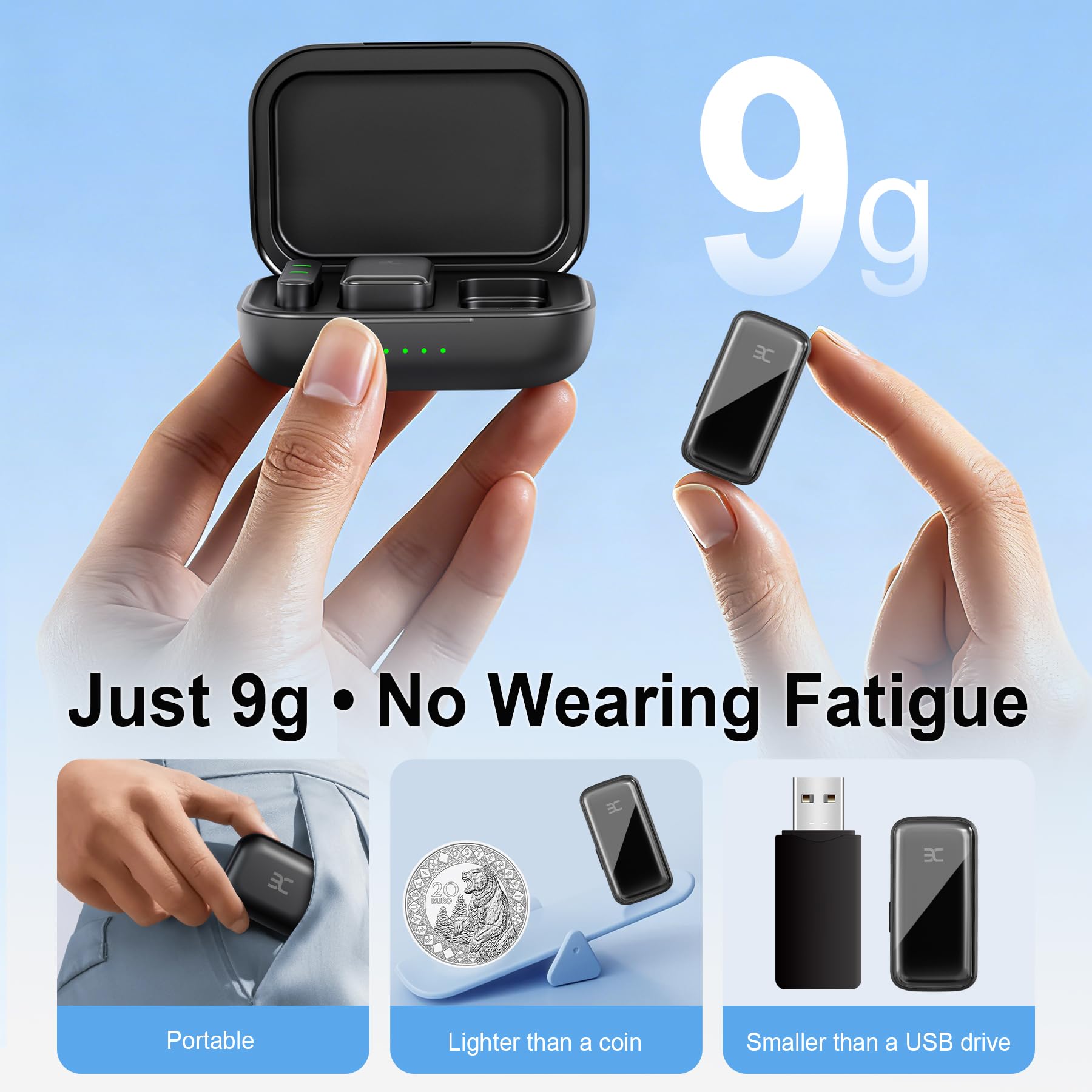 EX Wireless Lavalier Microphone System, Dual Clip-On Mics + Charging Case, 164ft Range Plug-and-Play for iPhone/Android, Advanced Noise Reduction, 48H Runtime-Video Recording, TikTok, YouTube, Black