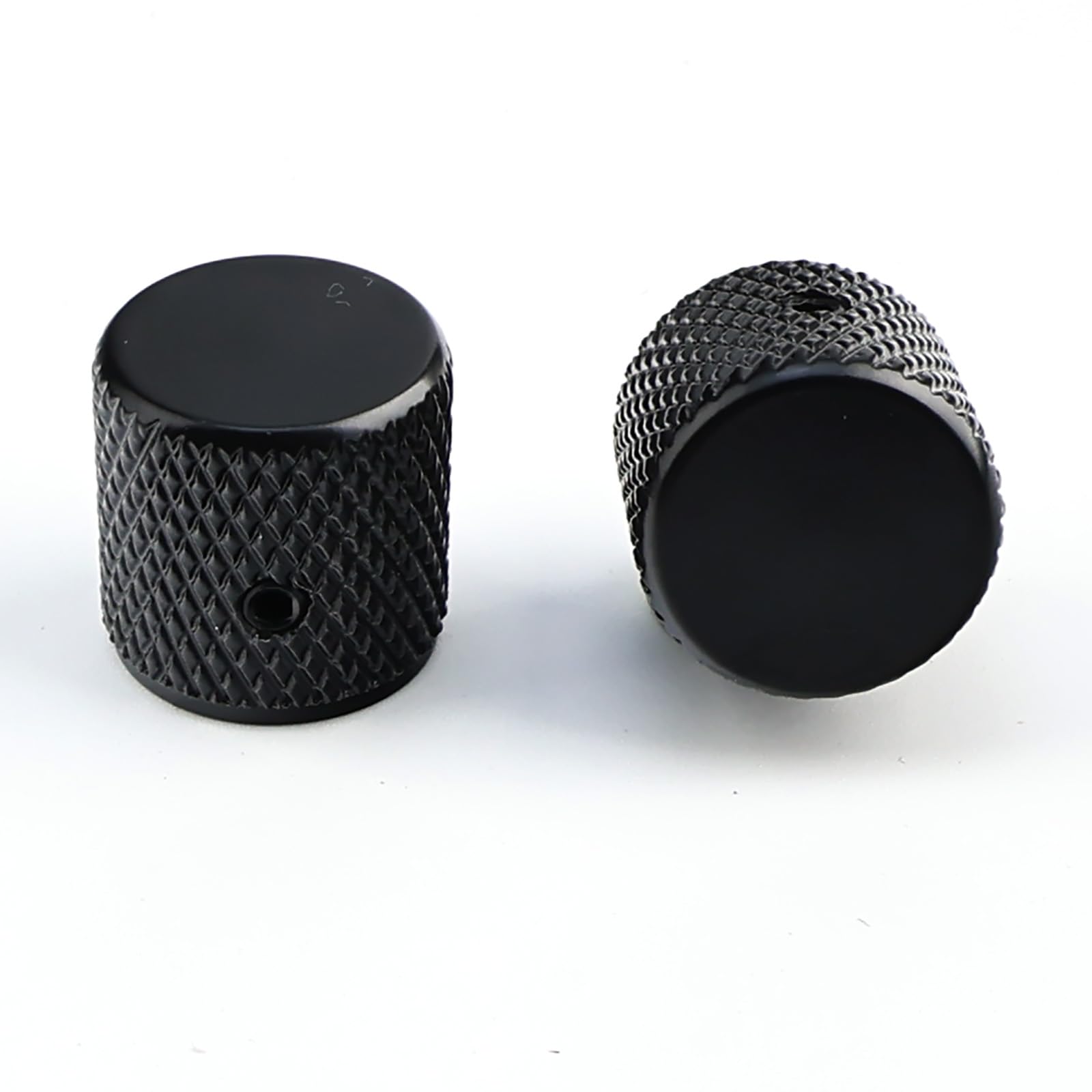 OVSAL 2PCS Stainless Steel Guitar Knobs CNC Machined Volume Tone Control Knobs Flat Top 1/4″(6.5mm) Hole Set Screw Fit for Fender Strat Telecaster Les Paul Electric Guitar or Bass(Matte Black)