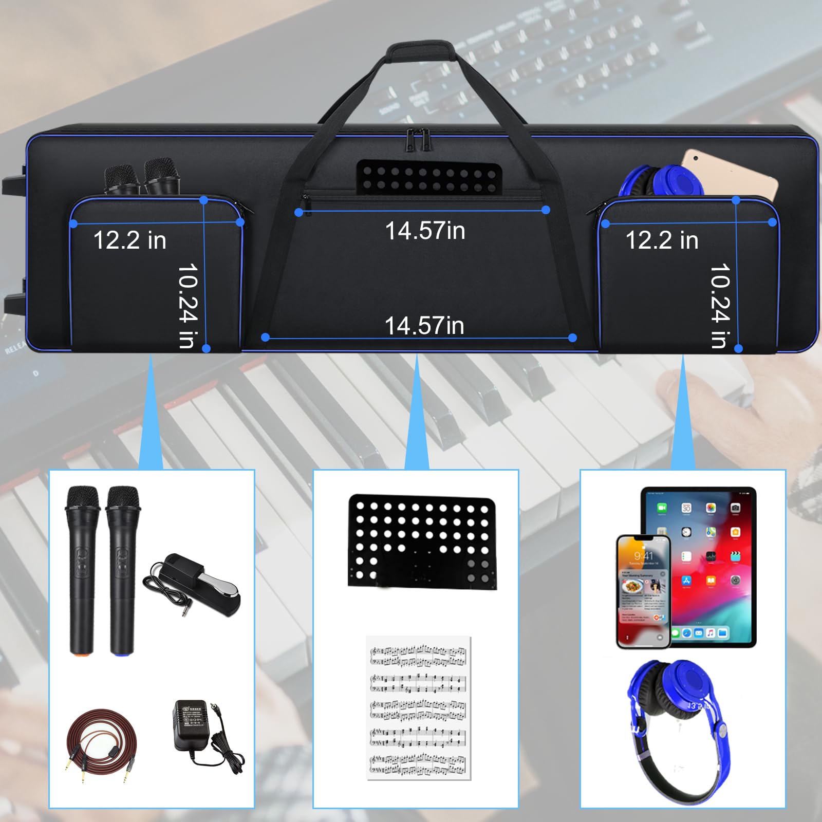 Aleemin 88 Key Keyboard Case Soft Padded with Wheels (52.75”x12.2”x7.1”)