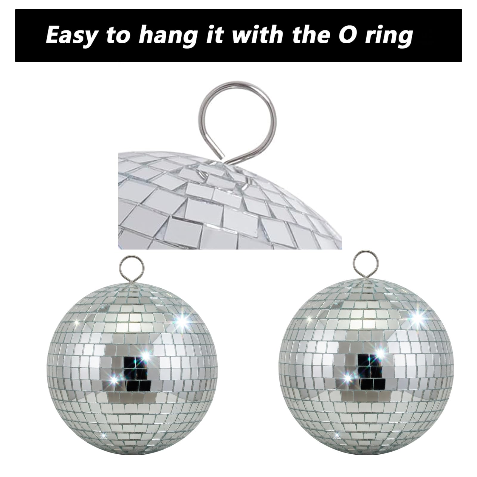 EELLAO 2pack 4inch Disco Ball Small Mirror Balls Hanging Disco Balls for Party Decorations, Weddings, Events, (4inch Disco Ball x 2pcs, Replacement Mirror x 15pcs)